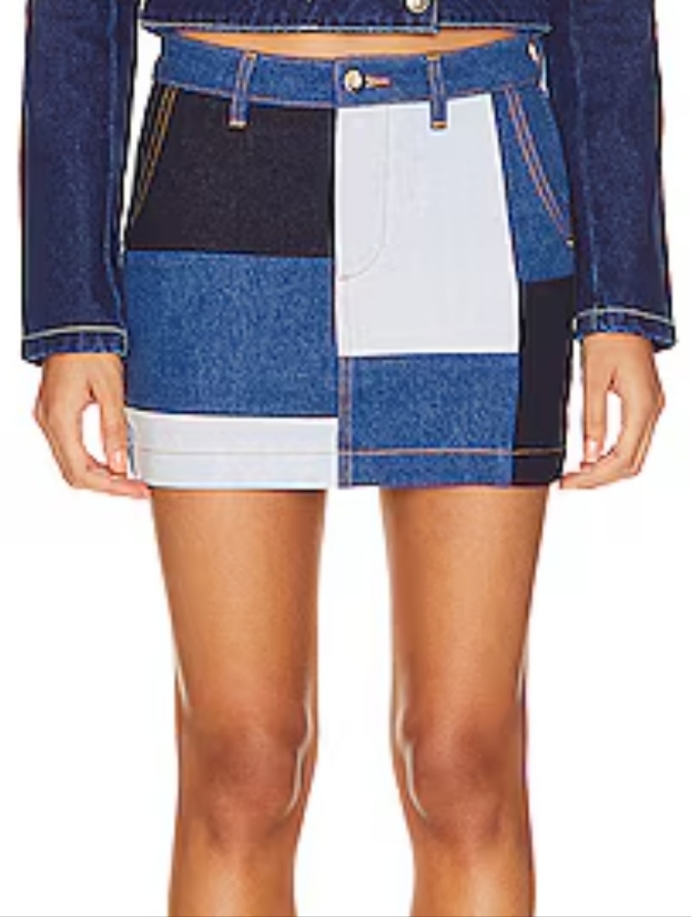 More To Come Korie Patch Mini Skirt in Blue Multi